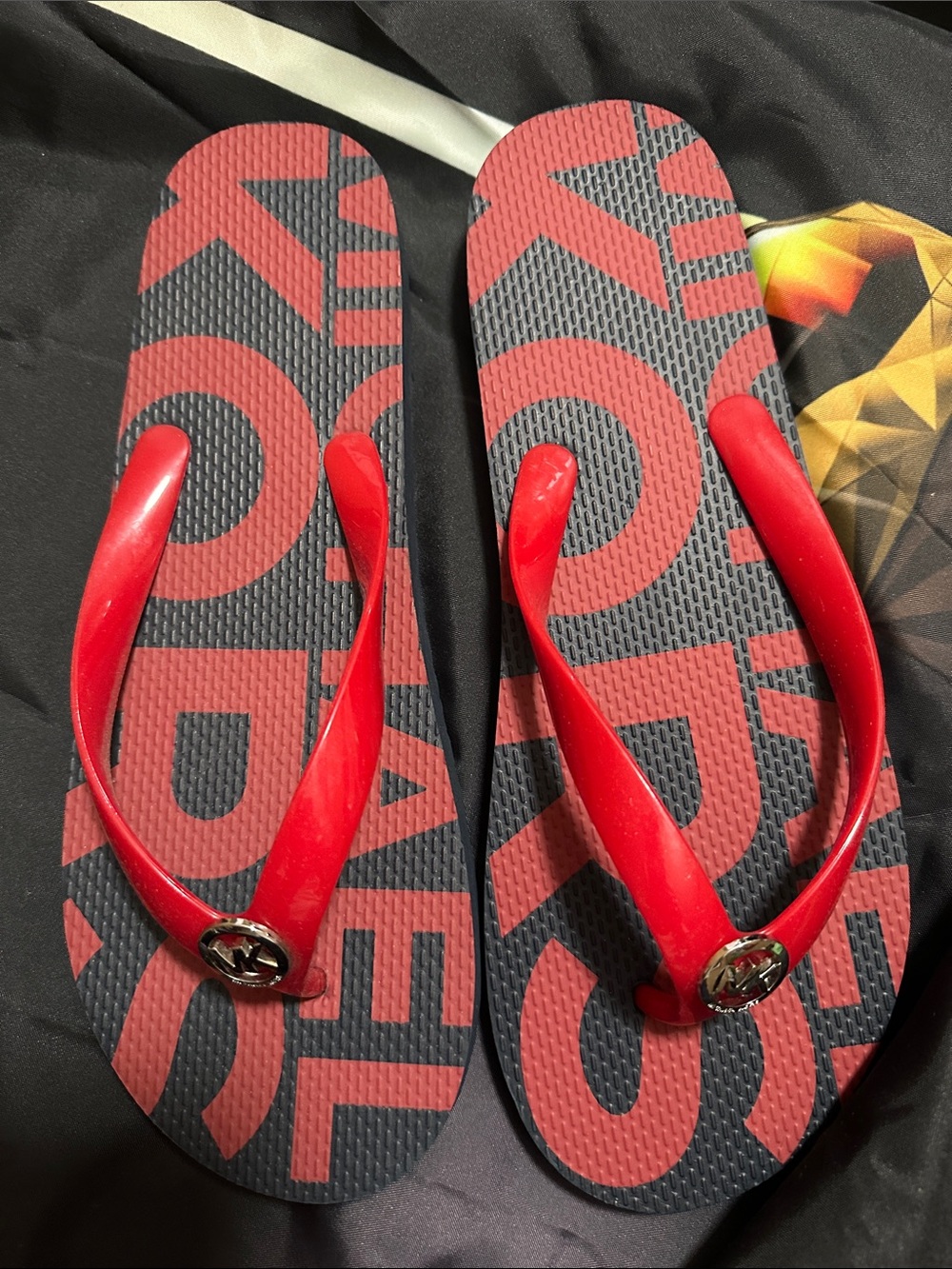 Women’s Michael Kors Red Logo Flip Flops. Brand New.
